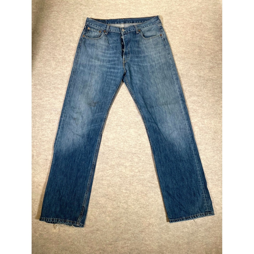 Levis 501 Original Fit Jeans Mens 36x34 Blue Denim Cotton Straight Leg Mid Rise